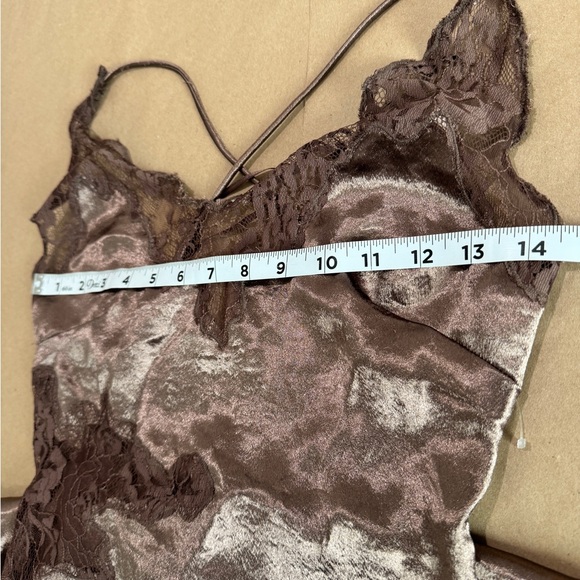 New By Anthropologie Satin Lace Midi Pajama Dress Brown - Picture 6 of 16